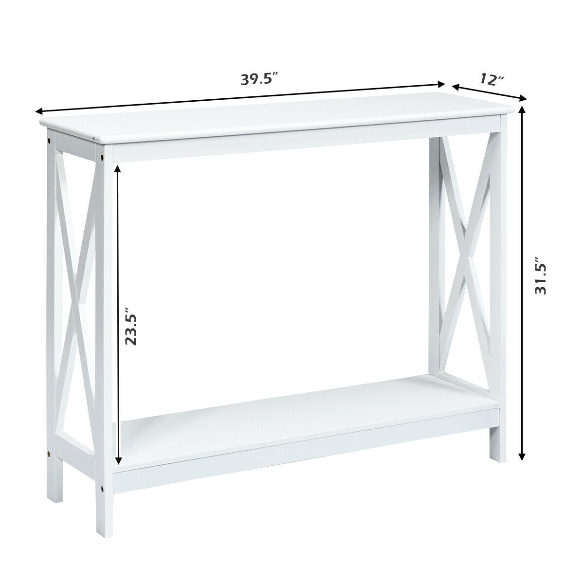 2-Tier Console X-Design Sofa Side Accent Table white DirectDeals with crisscross X-frame sides on Tampa Home & Garden Store