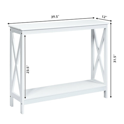 2-Tier Console X-Design Sofa Side Accent Table white DirectDeals with crisscross X-frame sides on Tampa Home & Garden Store