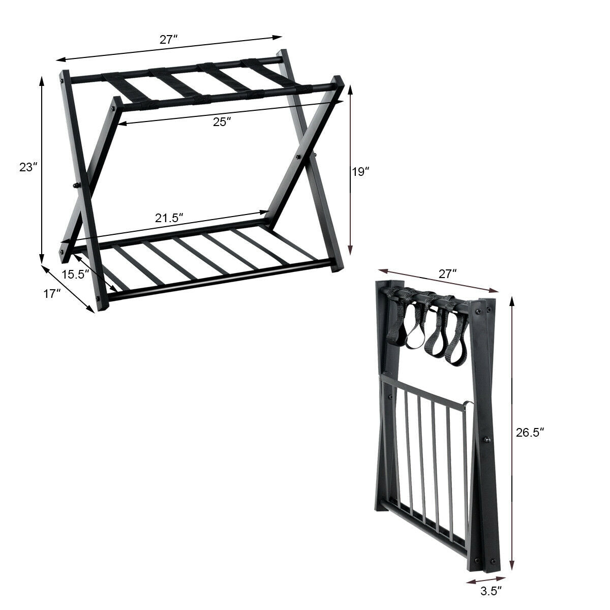 Juego de 2 maleteros plegables de metal – Negro