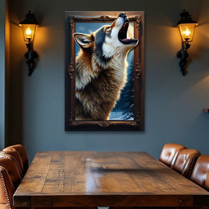 3D Wolf Wall Art canvas by Tailored Canvases in an ornate frame on Tampa Home & Garden Store