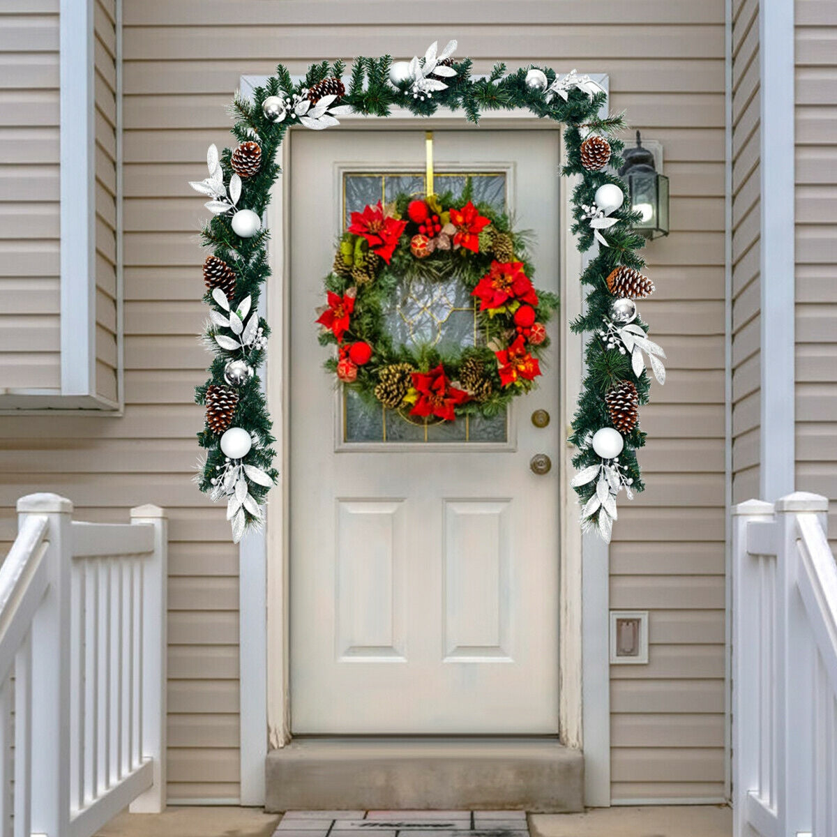 9 Feet Pre-Lit Artificial Christmas Garland with LED Lights by DirectDeals, green pine garland with pinecones on Tampa Home & Garden Store