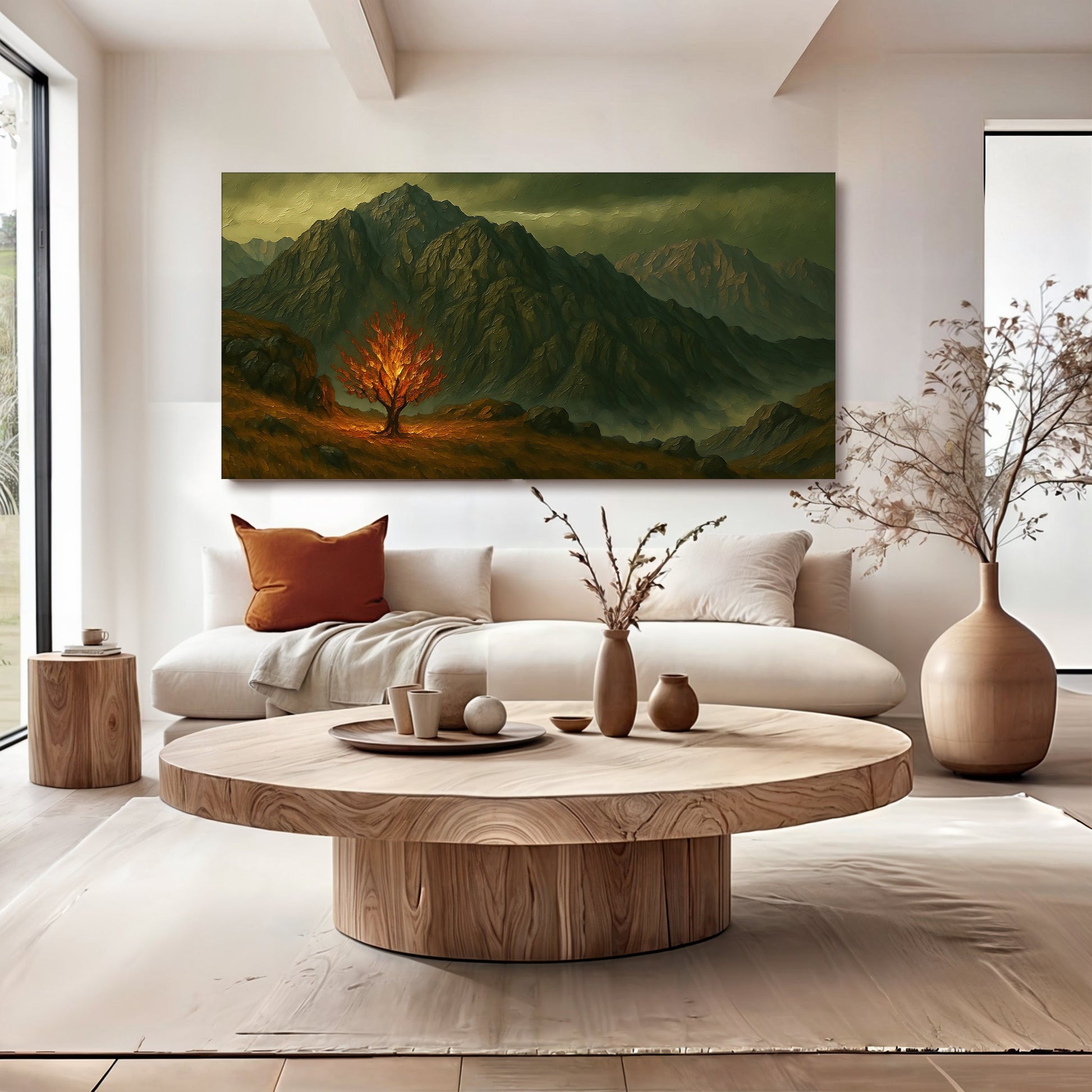 Burning Bush Faith Wall Art III canvas by Tailored Canvases, green mountains, orange tree on Tampa Home & Garden Store