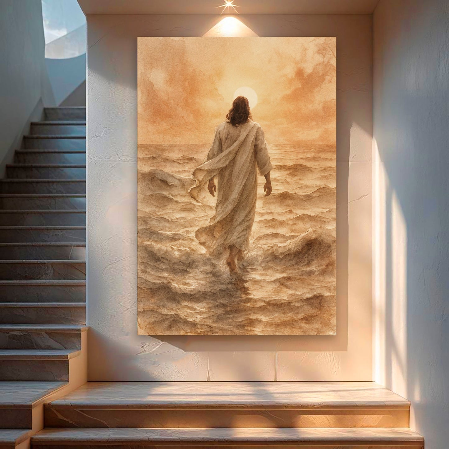Jesus Christ Walking On Water Faith Wall Art VI canvas by Tailored Canvases in sepia tones on Tampa Home & Garden Store