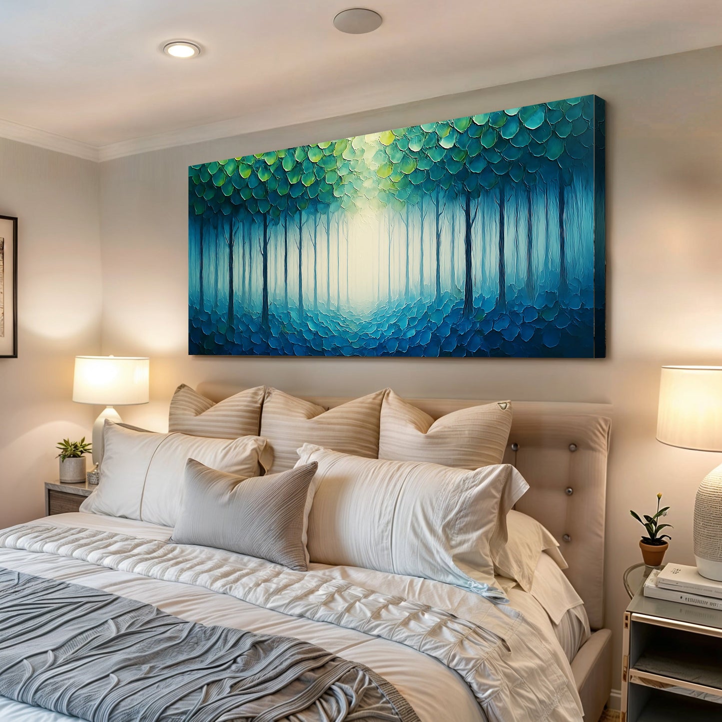 Forest Whispers Impasto Wall Art canvas, teal forest leaves texture on Tampa Home & Garden Store