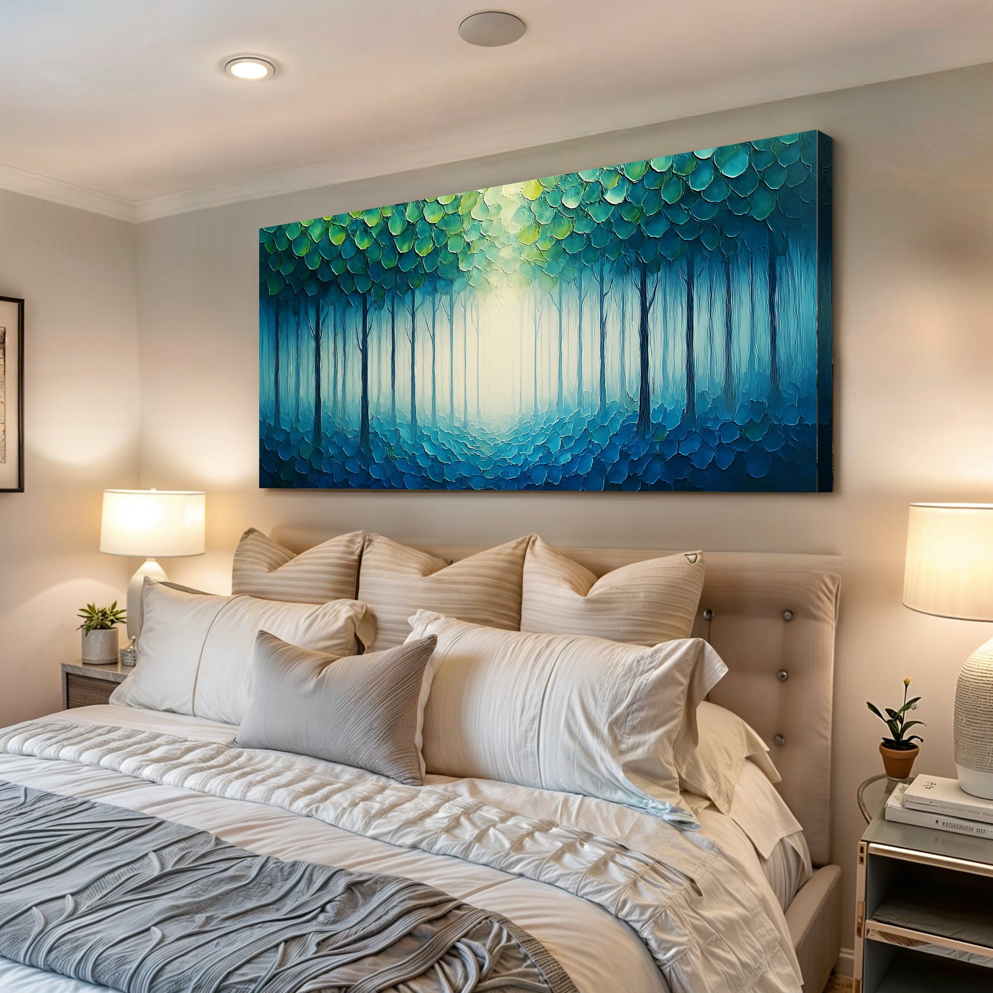 Forest Whispers Impasto Wall Art canvas, teal forest leaves texture on Tampa Home & Garden Store