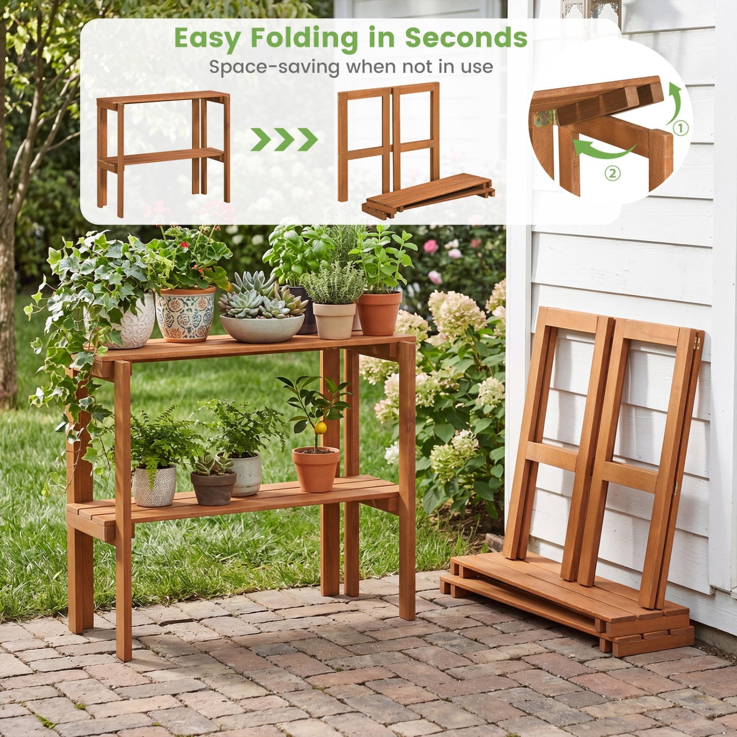 Three Tier Folding Shelf for Entryway and Garden
