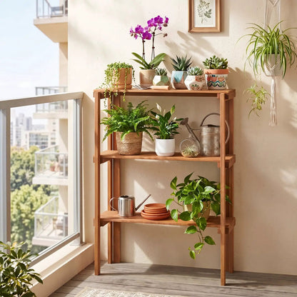 Three Tier Folding Shelf for Entryway and Garden
