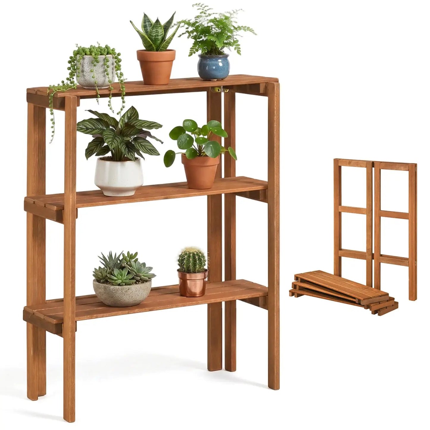 Three Tier Folding Shelf for Entryway and Garden