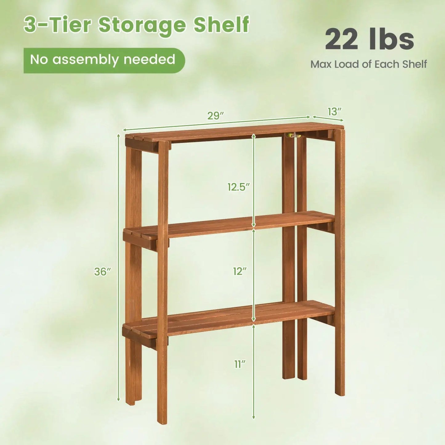 Three Tier Folding Shelf for Entryway and Garden