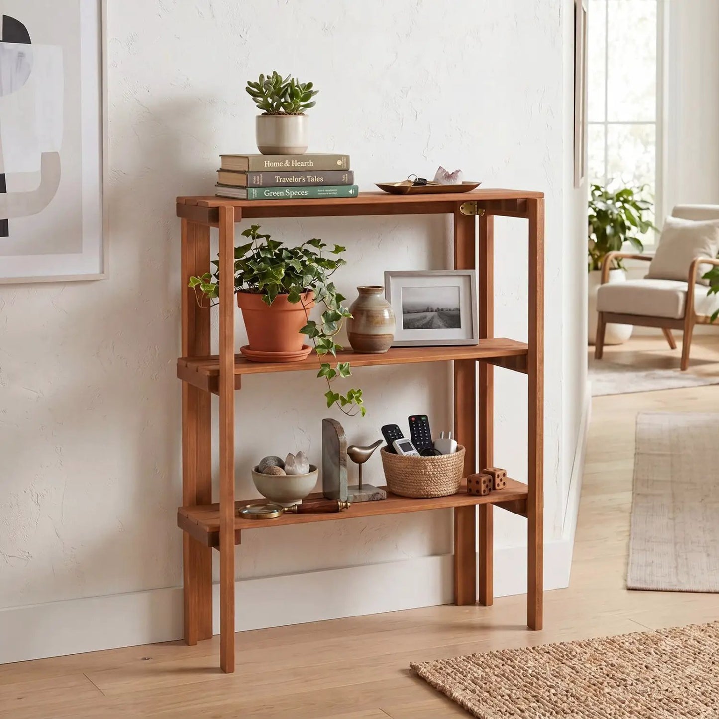 Three Tier Folding Shelf for Entryway and Garden