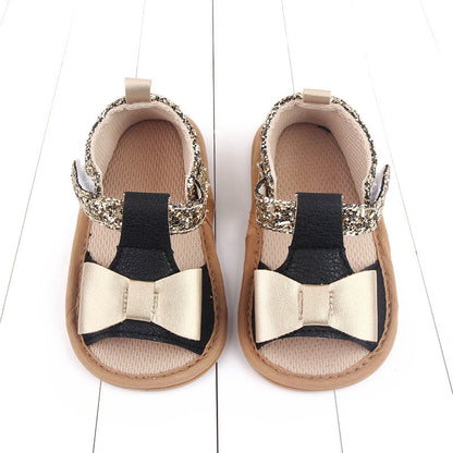 Stevvex baby girl sandals glitter ankle strap beige bow front PU leather soft sole pair on Tampa Home & Garden Store
