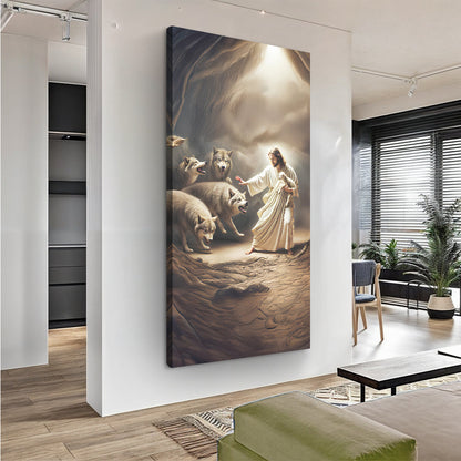 Tailored Canvases canvas wall art Jesus Protects The Lamb From Wolves Faith Wall Art VII on Tampa Home & Garden Store