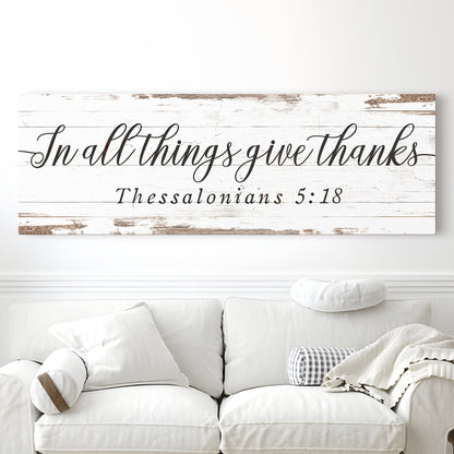 Tailored Canvases canvas sign with distressed white wood and black script In all things give thanks on Tampa Home & Garden Store