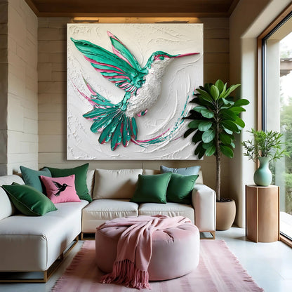 3D hummingbird wall art canvas by Tailored Canvases teal pink textured relief Crafting Canvas on Tampa Home & Garden Store