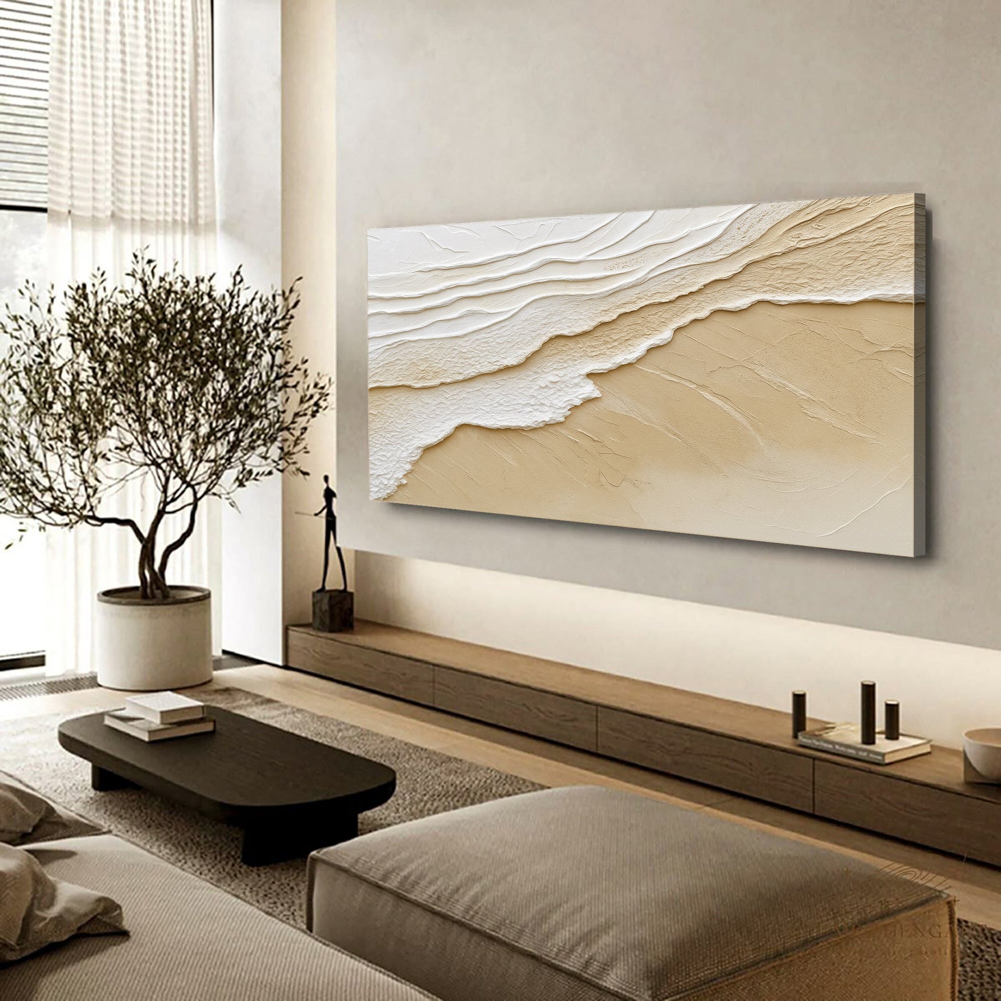 Neutral Ocean Waves Wall Art canvas by Tailored Canvases beige tones for modern decor on Tampa Home & Garden Store
