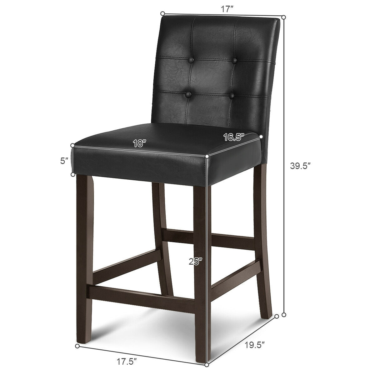 Juego de 2 taburetes de bar de piel PVC con patas de madera maciza
