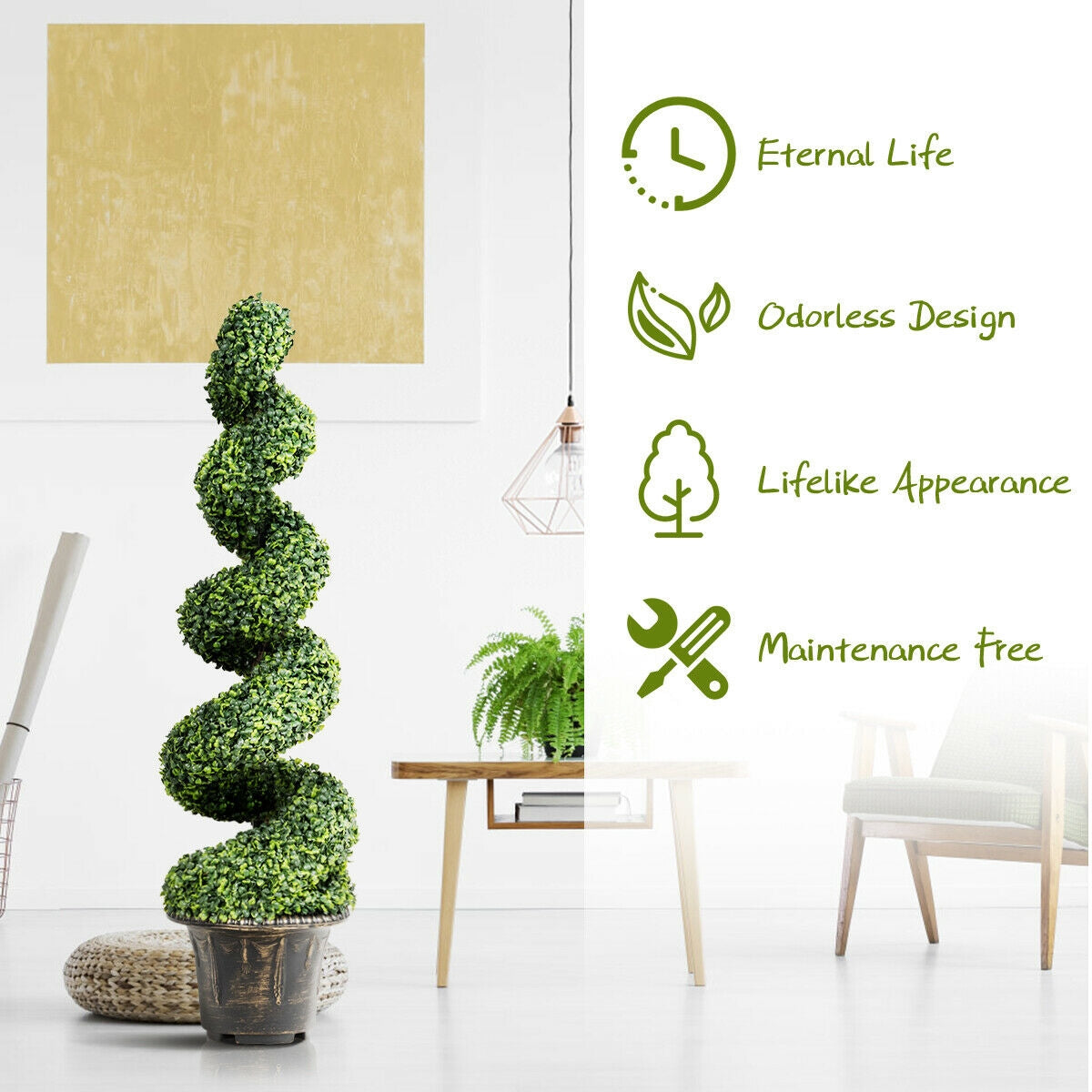 Árbol de Hojas Verdes en Espiral de Boj Artificial de 4 Pies