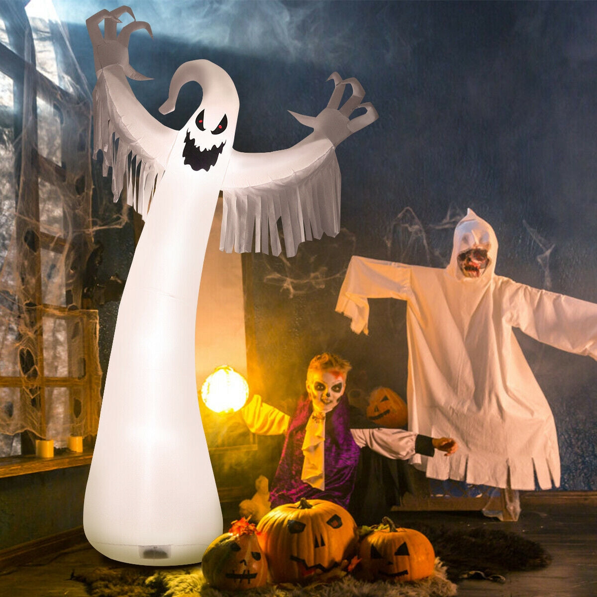 12 ft DirectDeals Halloween inflatable spooky ghost with blower and LED lights, white ghost with outstretched arms on Tampa Home & Garden Store