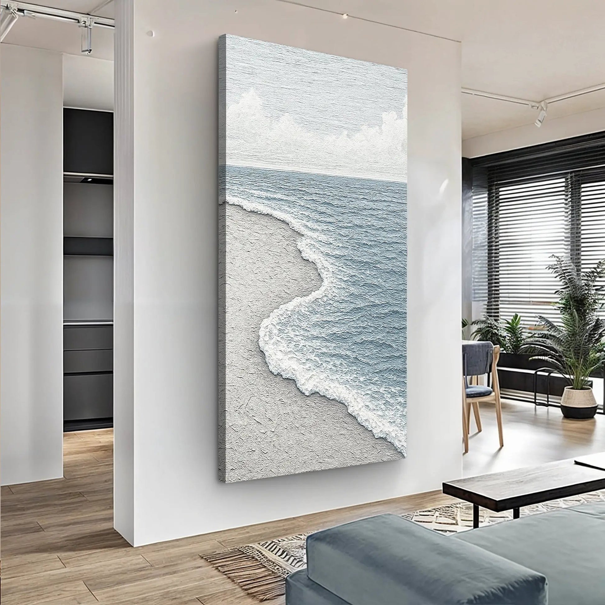 White Waves Abstract Wall Art canvas by Tailored Canvases, textured ocean blue seascape on Tampa Home & Garden Store