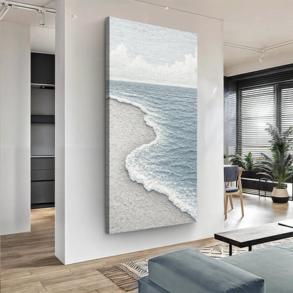 White Waves Abstract Wall Art canvas by Tailored Canvases, textured ocean blue seascape on Tampa Home & Garden Store