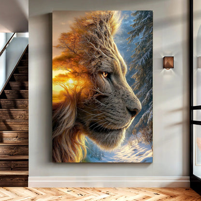 Lion and Surreal Winter Summer Wall Art Canvas