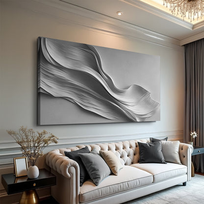 Stormy Gray Minimalist Wall Art canvas by Tailored Canvases, grayscale abstract waves on Tampa Home & Garden Store