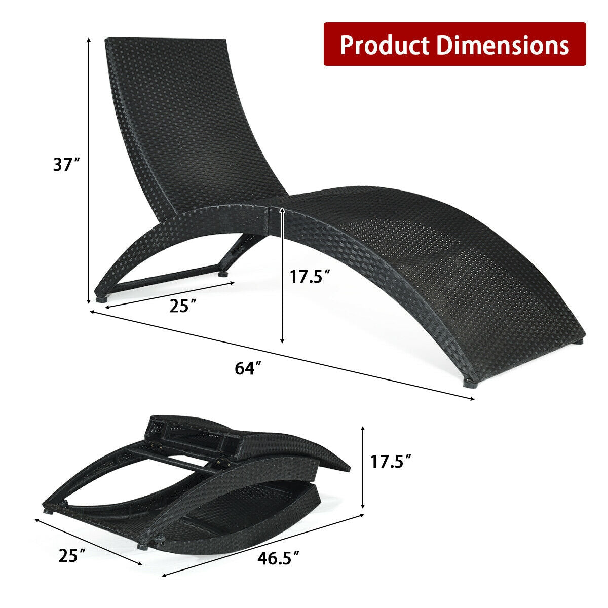 Tumbona plegable de mimbre para patio con cojín - Rojo