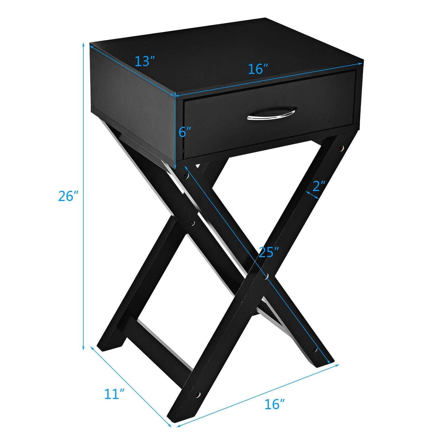 Mesa Auxiliar de Sofá de Diseño con Cajón en Forma de X para Sala de Estar o Dormitorio - Negro