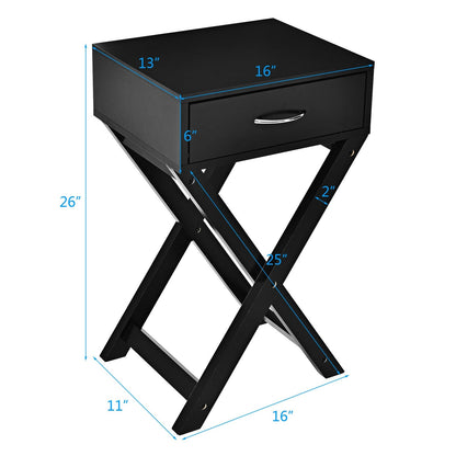 Mesa Auxiliar de Sofá de Diseño con Cajón en Forma de X para Sala de Estar o Dormitorio - Negro