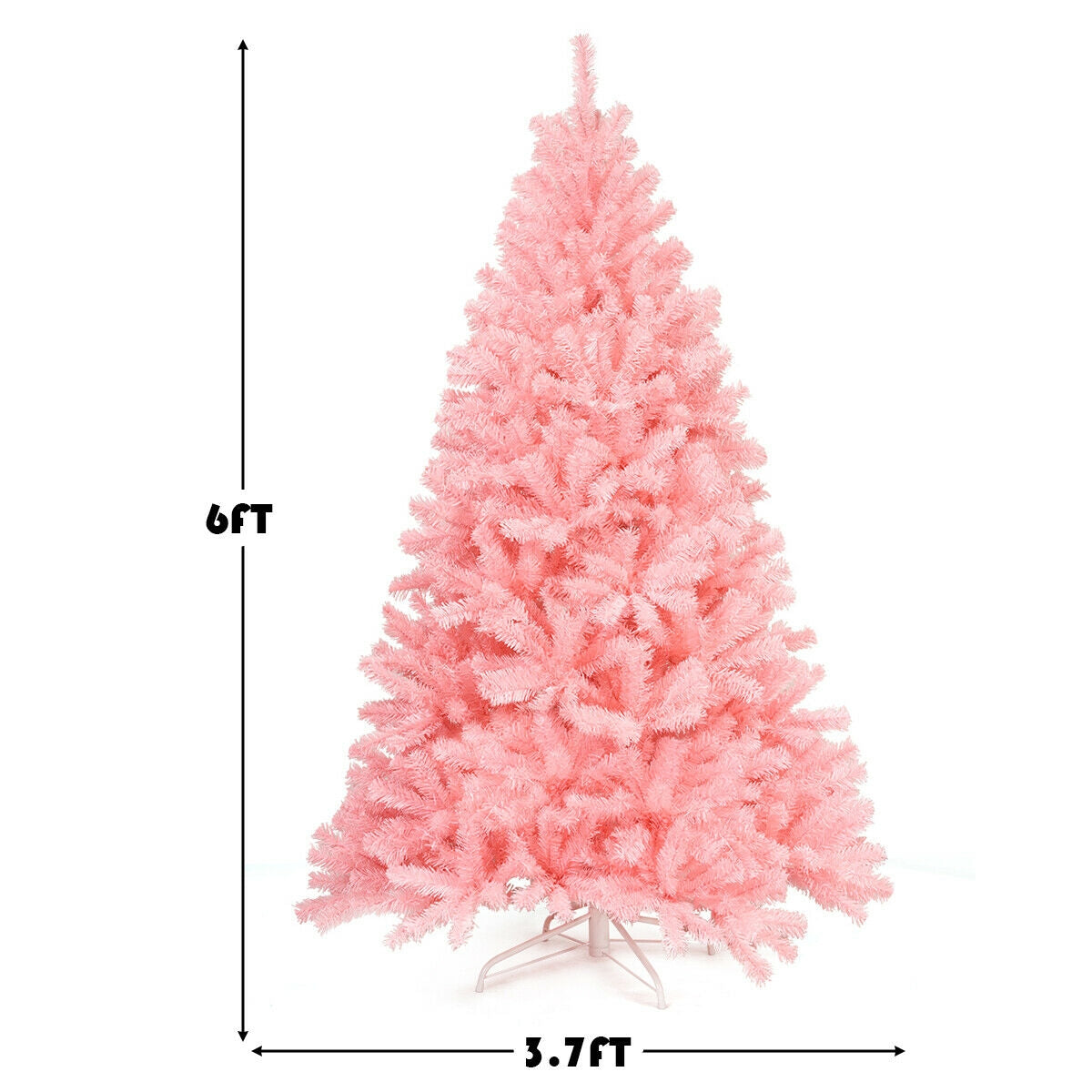 Árbol de Navidad Completo de Abeto Rosa Artificial con Bisagras de 6 Pies con Soporte de Metal Plegable