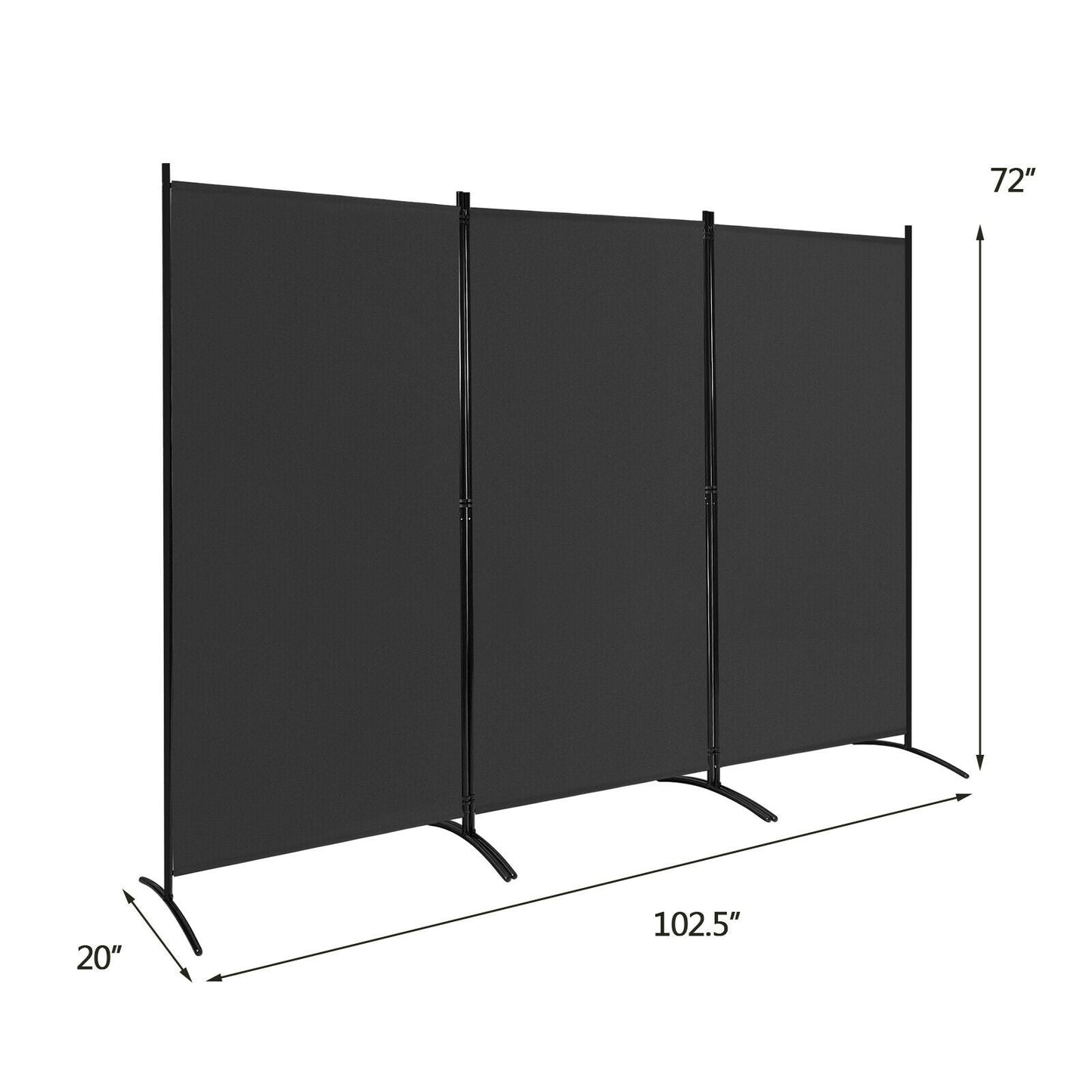 Separador de ambientes de 3 paneles, pantalla plegable para privacidad en la oficina - Negro