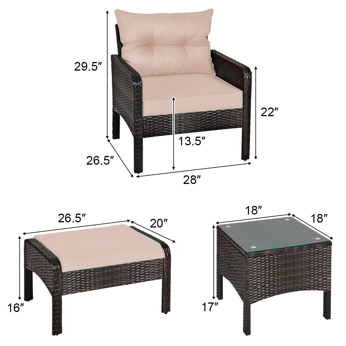 Juego de muebles de sofá de ratán para patio de 5 piezas