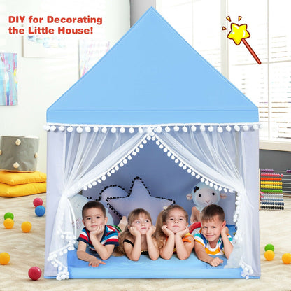 Kids Play Tent Large Castle Fairy Playhouse blue top with pompom trim 6 kids inside GemGear on Tampa Home & Garden Store