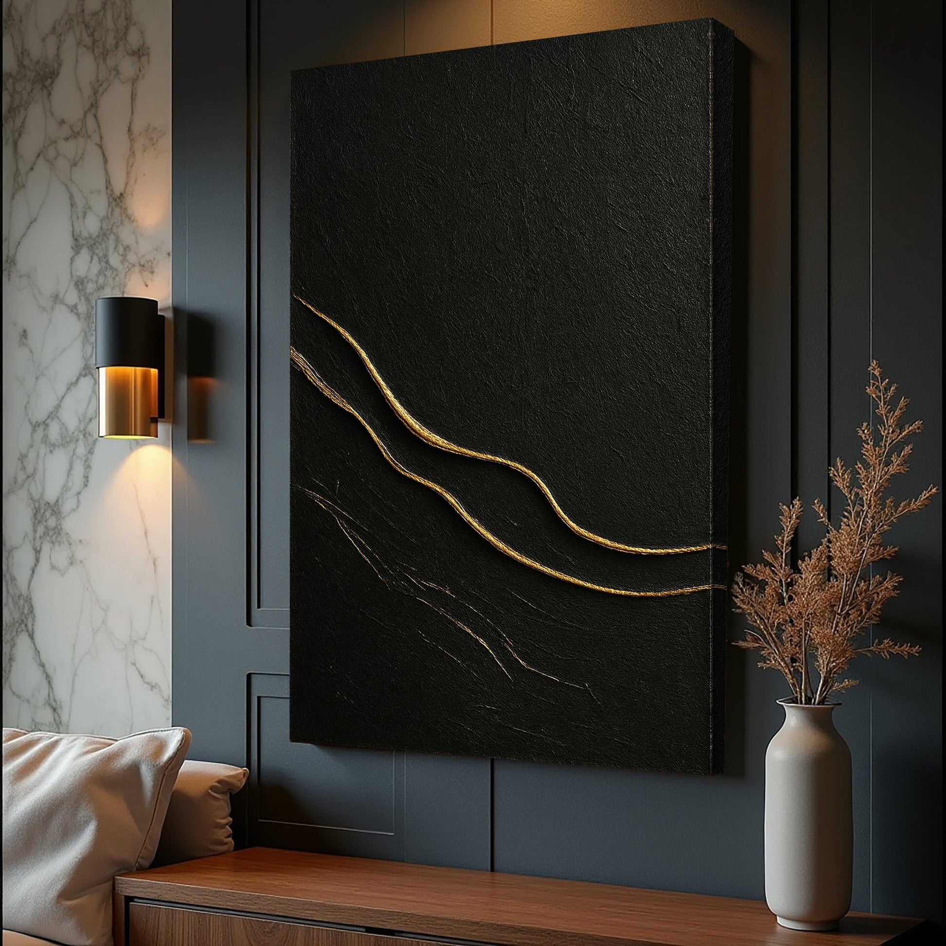 Modern Abstract Wall Art VIII canvas by Tailored Canvases; textured surface with gold lines on Tampa Home & Garden Store