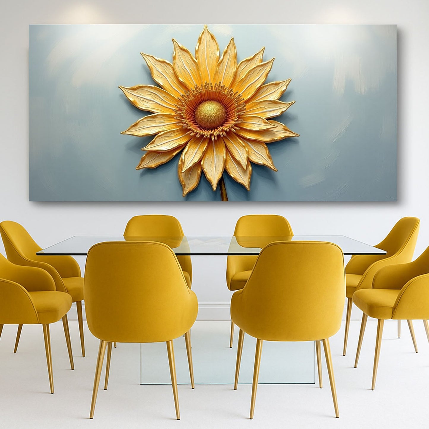 Golden Dandelion Minimalist Wall Art II canvas Tailored Canvases sunflower on blue on Tampa Home & Garden Store