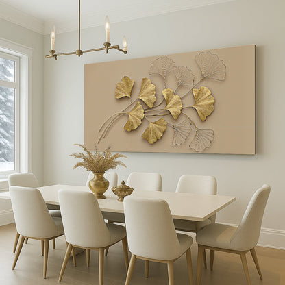 Golden Botanical Wall Art Canvas by Tailored Canvases with metallic gold ginkgo leaves on Tampa Home & Garden Store