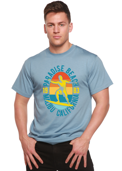 Paradise Beach 1983 men's graphic T-shirt in light blue bamboo viscose blend short sleeve on Tampa Home & Garden Store