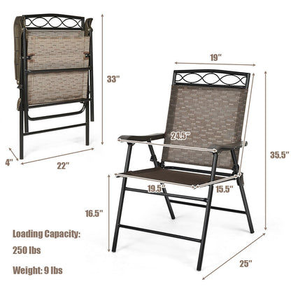 Juego de 2 sillas plegables de patio, sillas portátiles de comedor con reposabrazos tipo cabestrillo
