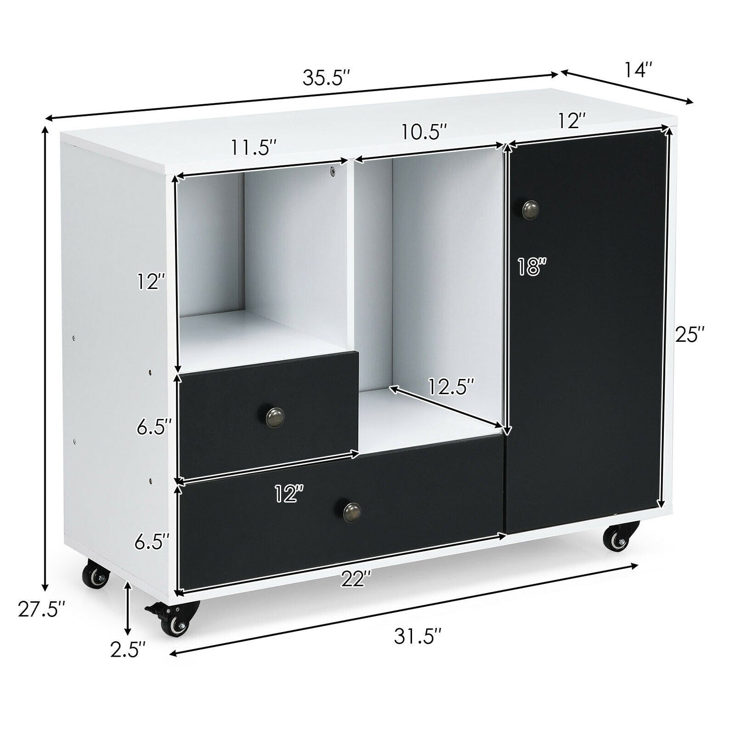 Archivador móvil lateral con 2 cajones - Negro