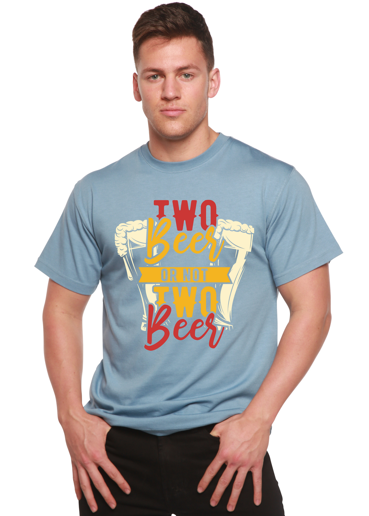 Two Beer men's bamboo viscose/organic cotton short sleeve graphic tee in light blue beer mug print on Tampa Home & Garden Store
