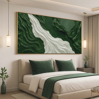 Green Rivers Abstract Canvas by Tailored Canvases with gold frame and green-white swirls on Tampa Home & Garden Store