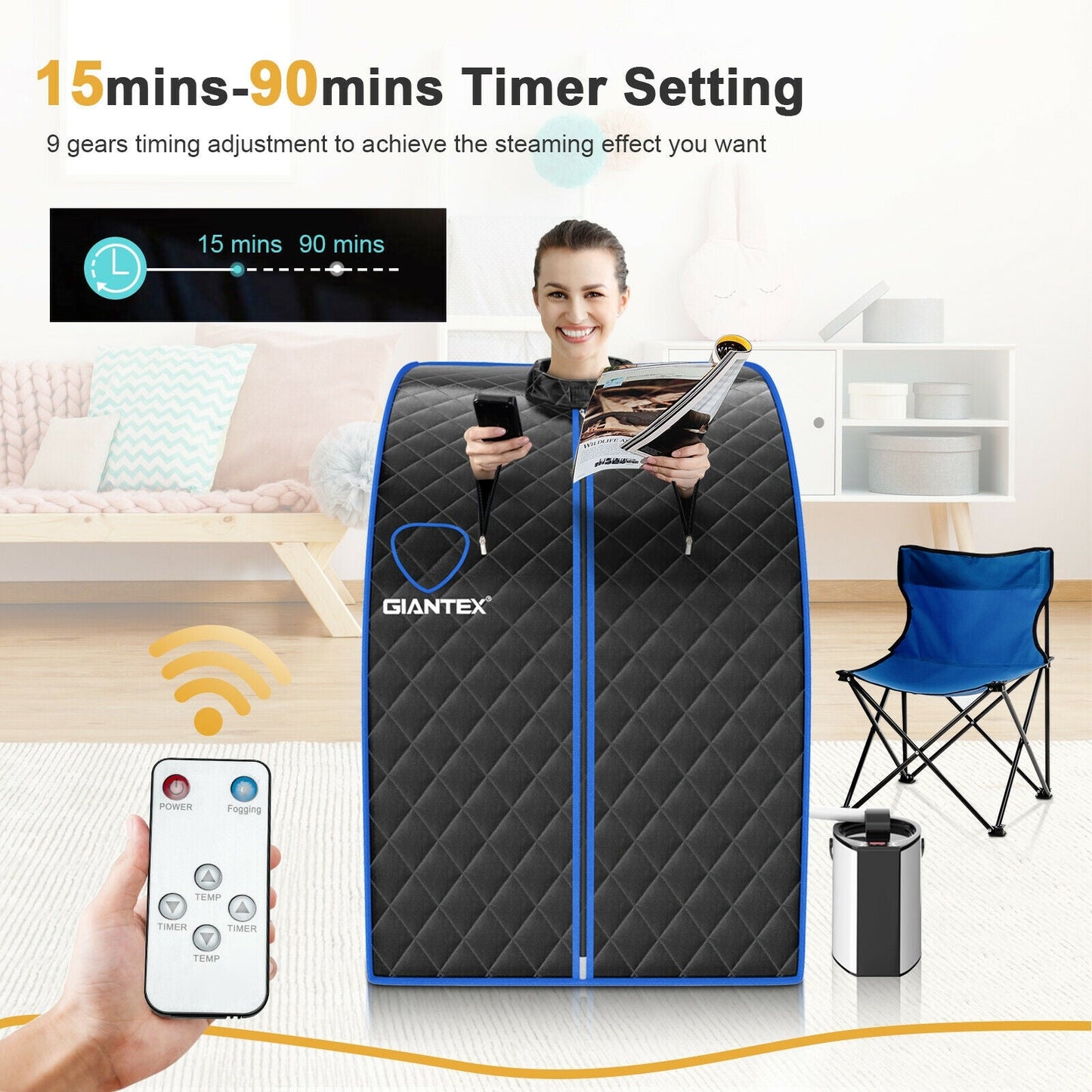 Portable Personal Steam Sauna Spa with 3L Blast-proof Steamer Chair