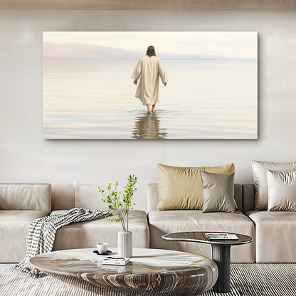 Reflections Faith Wall Art XII canvas: robed white figure wading into tranquil water on Tampa Home & Garden Store
