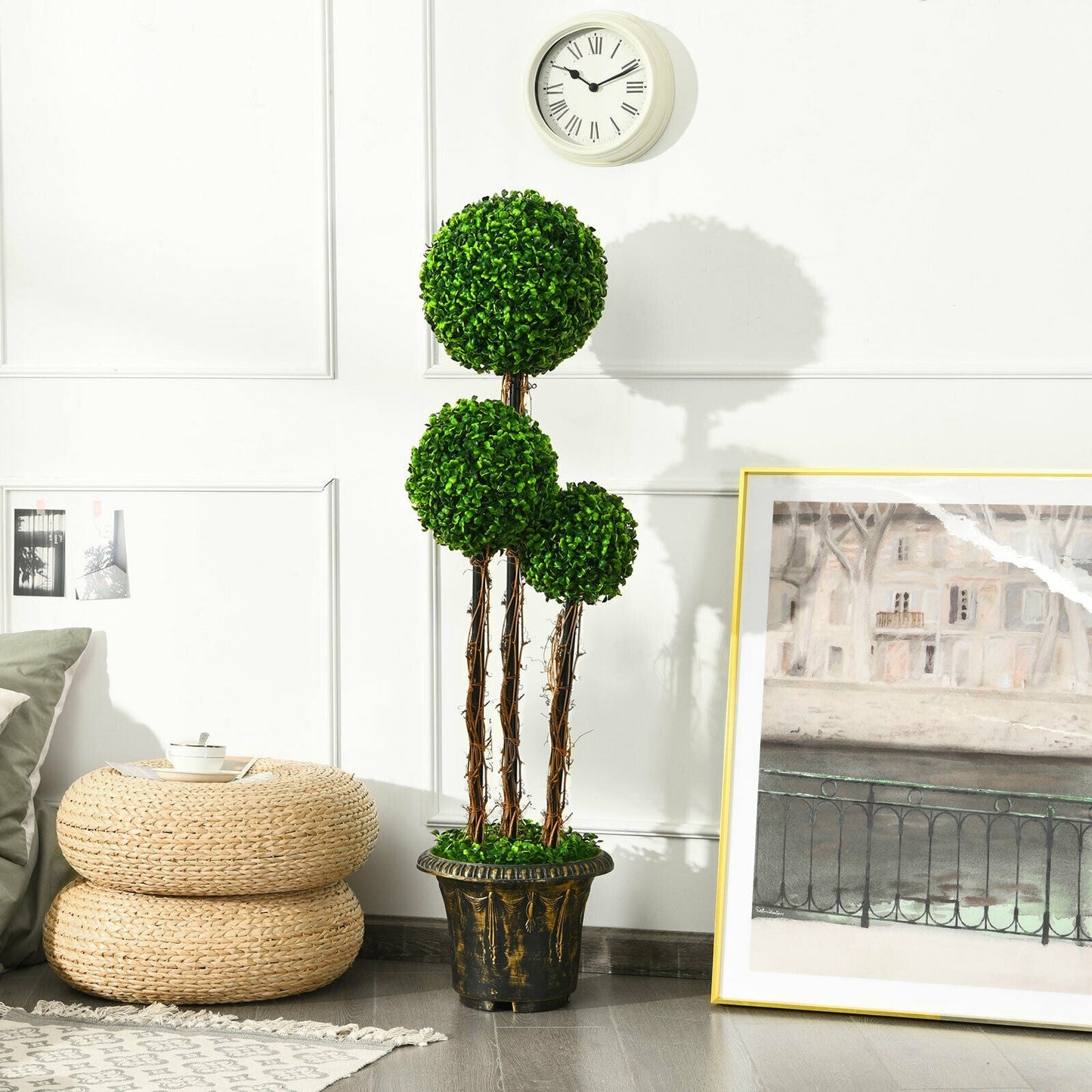 Planta de topiario artificial resistente a los rayos UV de 4 pies con triple bola