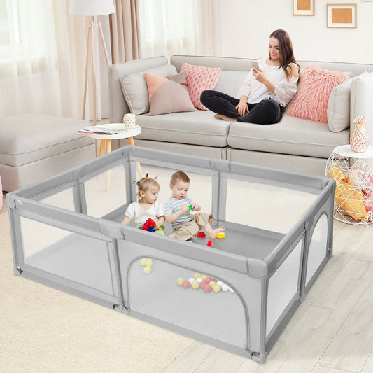Extra-Large Safety Baby Fence with 50 Ocean Balls-Gray - Tampa Home & Garden Store