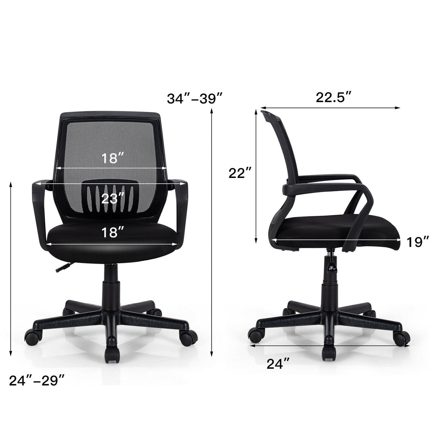 Sillón ejecutivo de malla de respaldo medio con soporte lumbar y altura ajustable