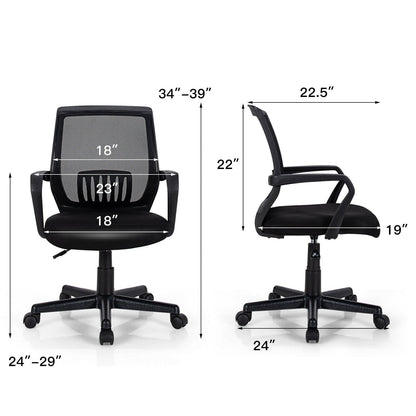 Sillón ejecutivo de malla de respaldo medio con soporte lumbar y altura ajustable