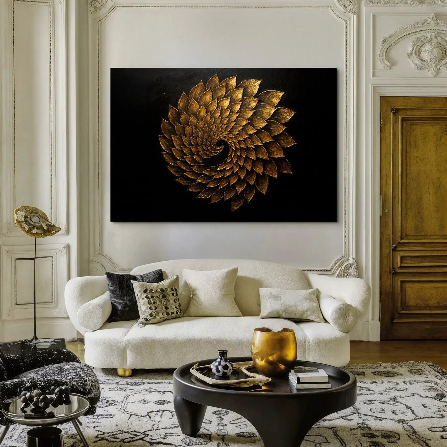 Winged Harmony Abstract Wall Art canvas, gold leaf on black, Tailored Canvases on Tampa Home & Garden Store
