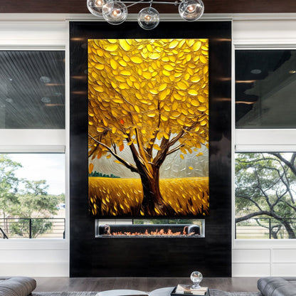 Golden Tree Breeze Wall Art canvas with a yellow-leaf tree on a textured gold background on Tampa Home & Garden Store