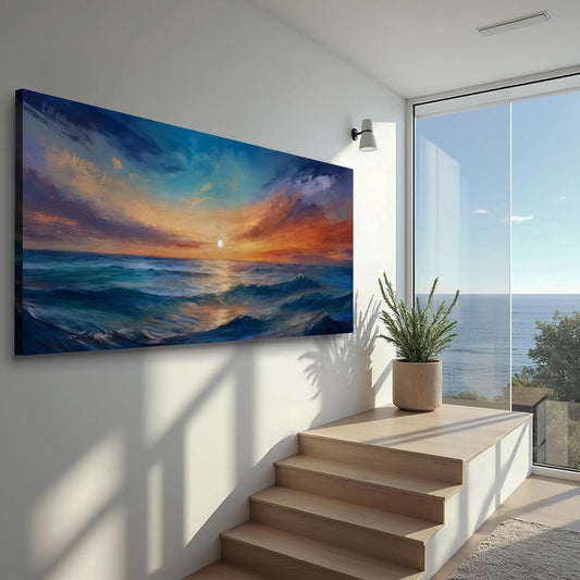 Waterscape Abstract Wall Art XIII canvas by Tailored Canvases featuring ocean sunset blues on Tampa Home & Garden Store